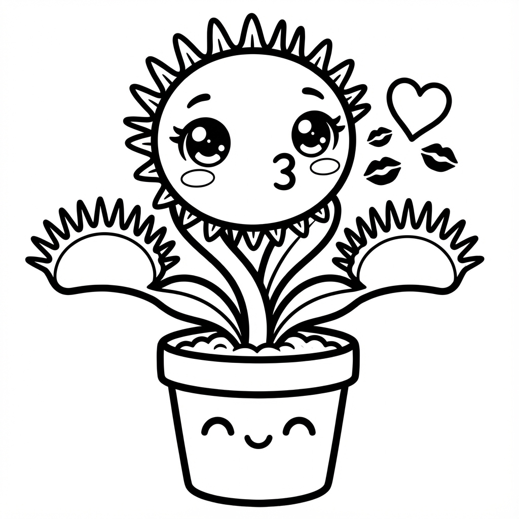 Bat-winged umbrella surrounded by hearts, designed as simple coloring pages with thick lines and heavy outline coloring.